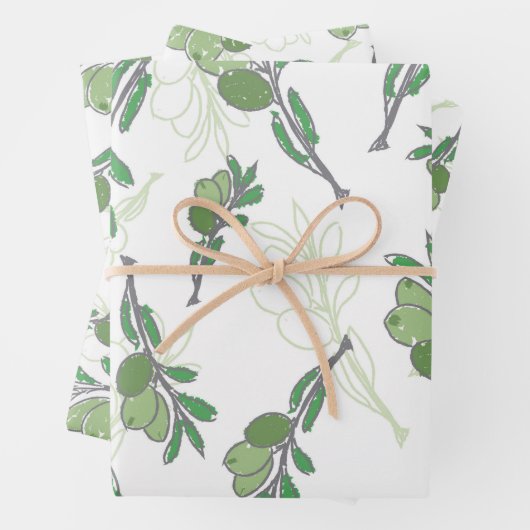 Vector handgetrokken olijftak inpakpapier vel (In situ)