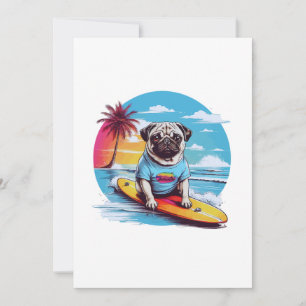 Vector hond surfen in de golven feestdagenkaart