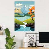 Vector Lake Uitzicht Mountain Achtergrond Poster (Thuiskantoor)