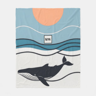 Vector minimalistische walvis in de oceaan monogra fleece deken