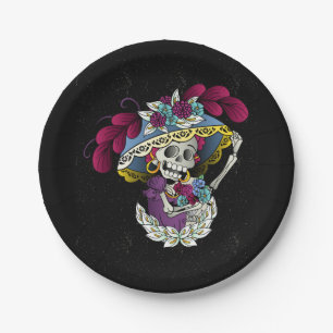 Vector schedel mexicaanse catrina papieren bordje