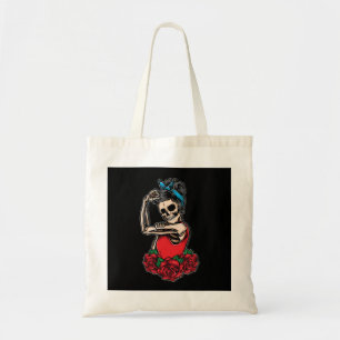 Vector schedel rockabilly  stijl tote bag