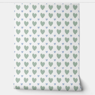 vector seamless pattern hearts in blue and mint behang