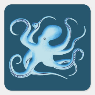 Vector Silhouette van Blauwe Octopus Vierkante Sticker