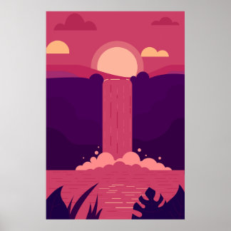 Vector waterval achtergrond bij Sunset Poster