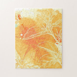 Vector Waterverf Achtergrond & Tropische Bloemen Legpuzzel