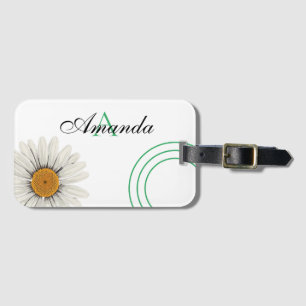 Vector Witte & Groene Daisy Bloemen Monogramed Bagagelabel