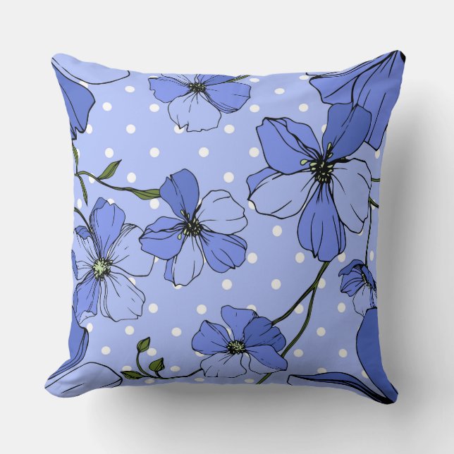 Vectorblauwe vlasbloemenpolakstippen  kussen (Voorkant)