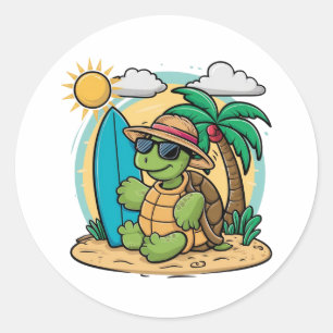 Vectorillustratie van een groene zeeen schildpad d ronde sticker