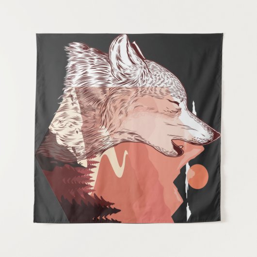 Vectorillustratie van een zwervend wolvenlandschap wandkleed (Voorkant (horizontaal))