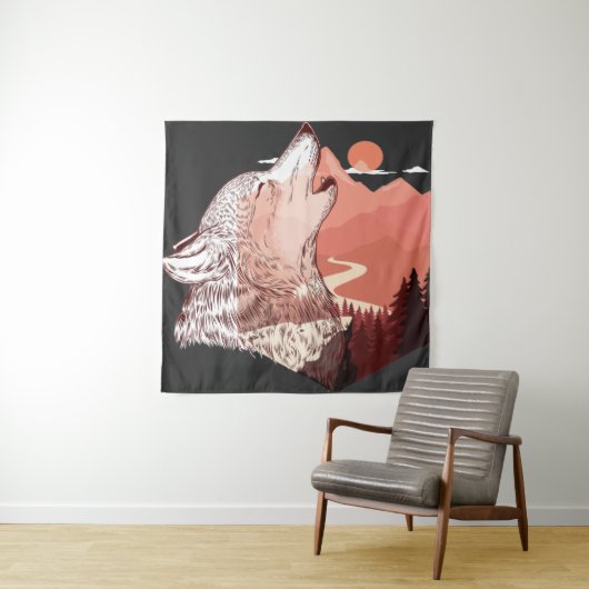 Vectorillustratie van een zwervend wolvenlandschap wandkleed (In situ)