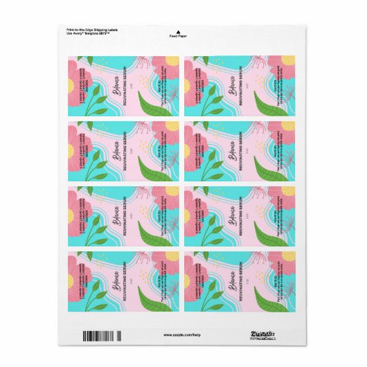 Vectorroze serumdruppelfleslabels etiket (Full Sheet)