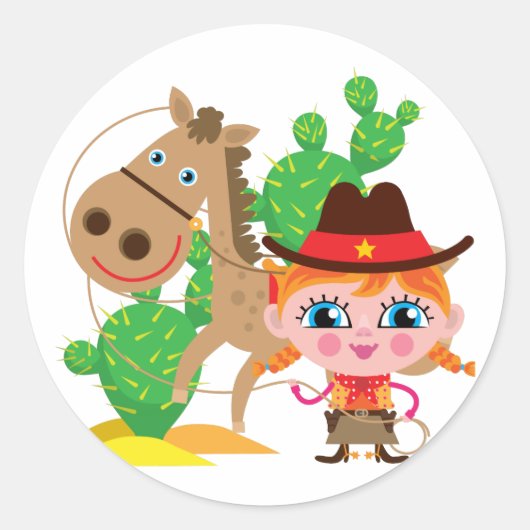 Veedrijfster en Paard Ronde Sticker (Voorkant)