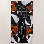 Veel basketballen aangepaste teamnaam zwart wit strandlaken (Voorkant)