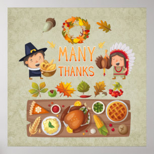 Veel Bedankt uit de pelgrim en de inheemse Thanksg Poster