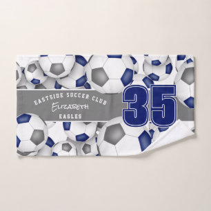 Veel blauwgrijze voetballen team spirit cadeaus handdoek