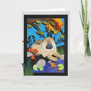 VEEL GELUK POND Chow papercut Kaart