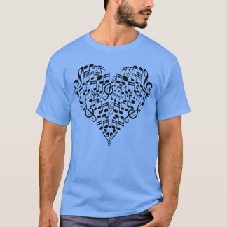 Veel gitaarelementen in Heart Muzieknoten Musical T-shirt