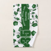 Veel groene witte voetballen aangepaste teamnaam handdoek (Handdoek)