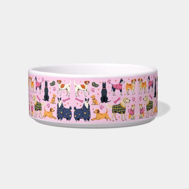 Veel honden voerbakje (Many Dogs Pink Background Dog Bowl!)