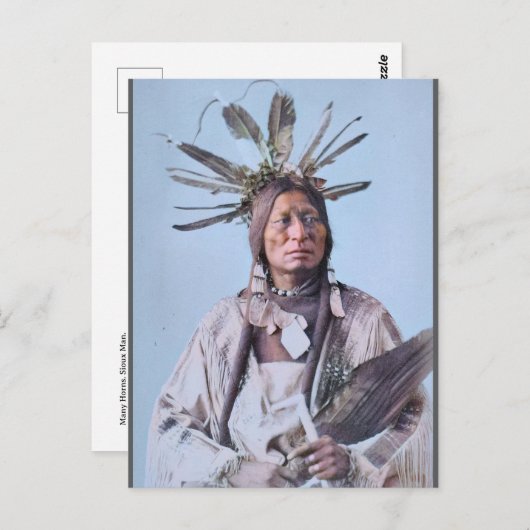 Veel hoorns. Sioux Man. (circa 1890) Briefkaart (Voorkant / Achterkant)