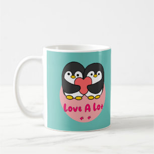 Veel Kawaii schattige pinguïns houden rood hart va Koffiemok