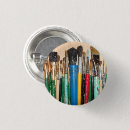 Veel kleurrijke kunstschilderpenselen ronde button 3,2 cm