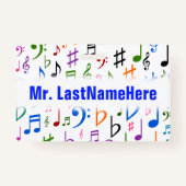 Veel kleurrijke Muzieknoten en symbolen en naampla Badge (Achterkant)