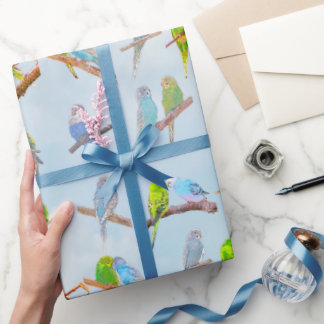 Veel kleurrijke paraketten - schattige kleine voge cadeaupapier