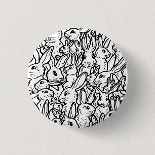 Veel konijnen tekenen zwart en witte vun Bunny Ronde Button 3,2 Cm