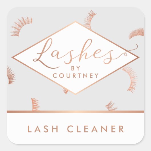 Veel Lashes Pattern Lash Salon Grey/Roos Gold Vierkante Sticker (Voorkant)