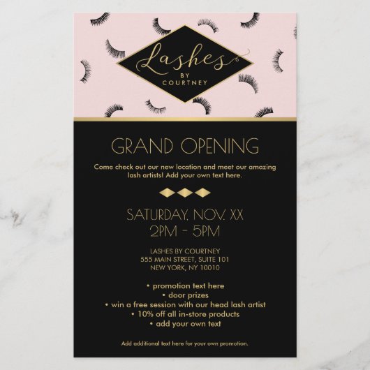 Veel Lashes Pattern Lash Salon Pink/Black/Gold Flyer (Voorkant)