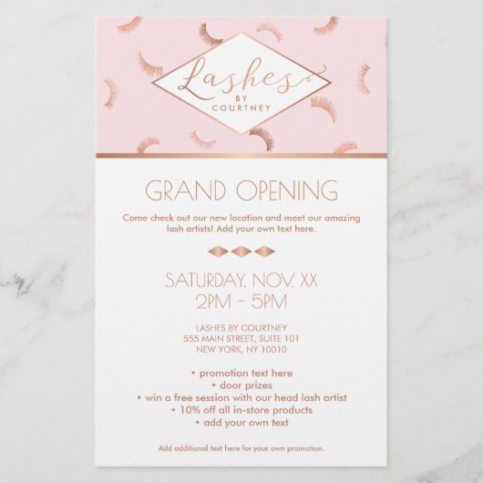 Veel Lashes Pattern Lash Salon Pink/Roos Gold Flyer (Voorkant)
