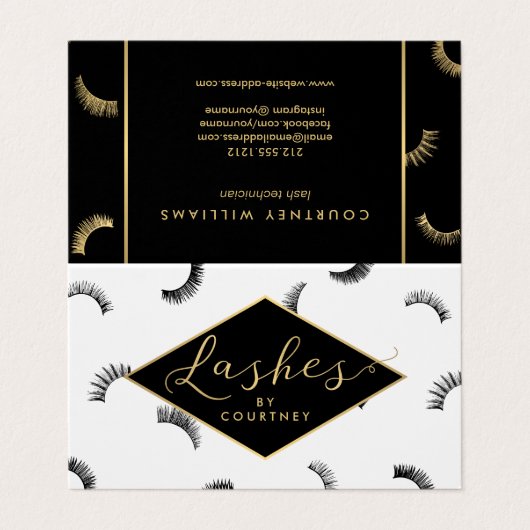 Veel Lashes Salon Wit/Zwart Nazorg Visitekaartjes (Buitenkant ongevouwen)