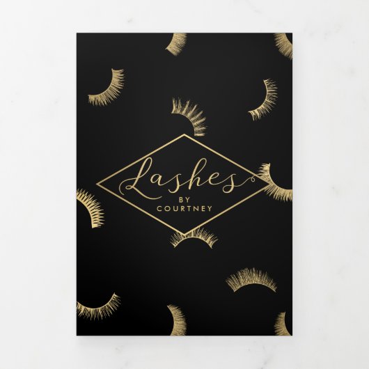 Veel Lashes Salon Zwart/Goud Brochure Drieluik Kaart (Cover)