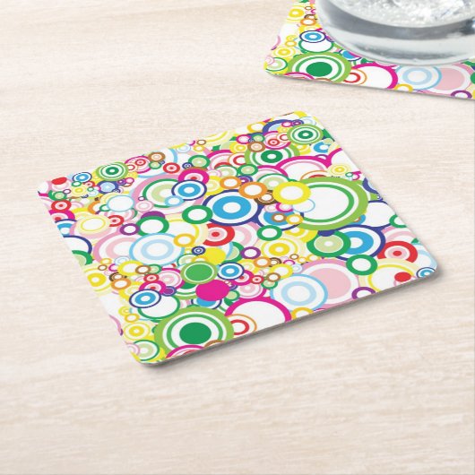 Veel levendige cirkels vierkante kartonnen onderzetter (Schuin)