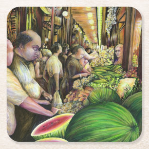 Veel Mannen, veel meloenen, Boedapest Vierkante Kartonnen Onderzetter