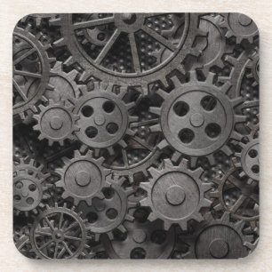 Veel oude roestige metalen tandwielen of machineon drankjes onderzetter