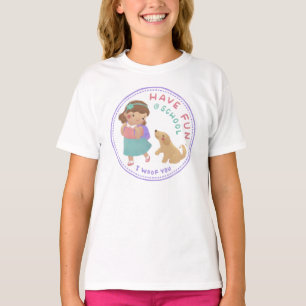 Veel plezier op school meisje en puppy t-shirt
