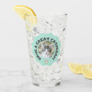 Veel plezier op zaterdag! Turquoise aangepaste kat Glas