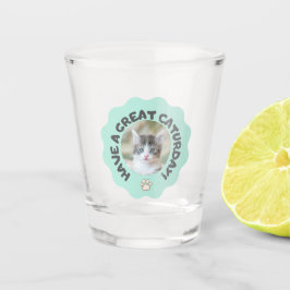 Veel plezier op zaterdag! Turquoise aangepaste kat Shot Glas