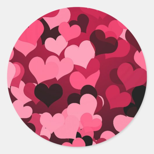 Veel roze harten, Schattige liefdespatroon Ronde Sticker (Voorkant)