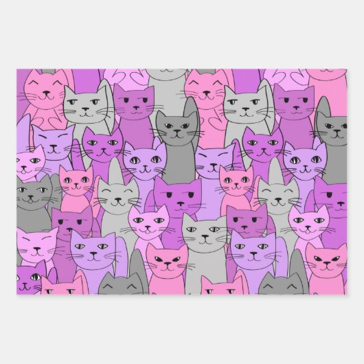 Veel roze katten ontwerpen inpakpapier vel (Voorkant)