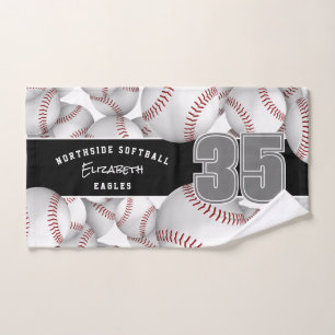 Veel softballs aangepaste speler en teamnaam handdoek