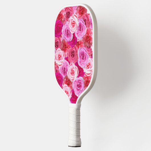 Veel tinten van roze bloemencollage bloemen pickleball paddle (Links)