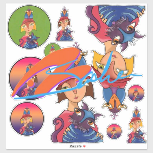 Veel, veel vogels, kattendames sticker (Vel)