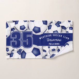 Veel voetballen aangepaste teamnaam blauw handdoek