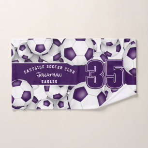 Veel voetballen paarse teamkleuren cadeau-ideeën handdoek