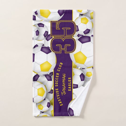 Veel voetballen team atleet naam paarse goud handdoek (Handdoek)