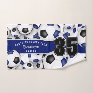 Veel voetballen zwart blauw team kleuren cadeaus handdoek